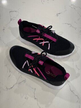 Vionic Zeliya Women's Lace Up Sneakers with Arch Support, Black/Pink 9.5